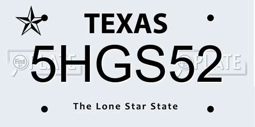 5HGS52 Texas License Plate