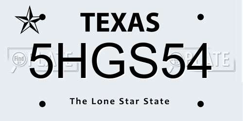 5HGS54 Texas License Plate
