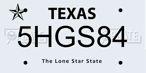 5HGS84 Texas License Plate