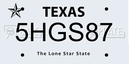 5HGS87 Texas License Plate