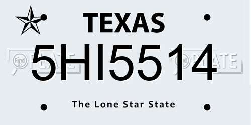 5HI5514 Texas License Plate