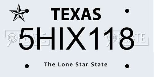 5HIX118 Texas License Plate