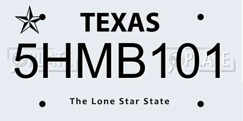 5HMB101 Texas License Plate