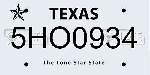 5HO0934 Texas License Plate
