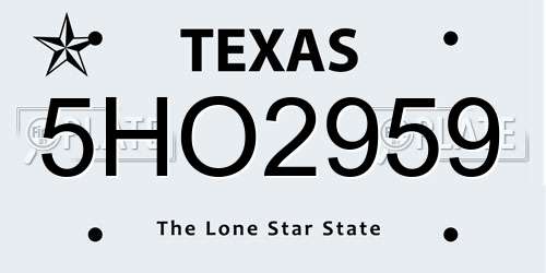 5HO2959 Texas License Plate