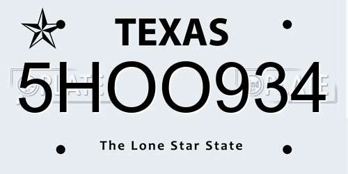 5HOO934 Texas License Plate