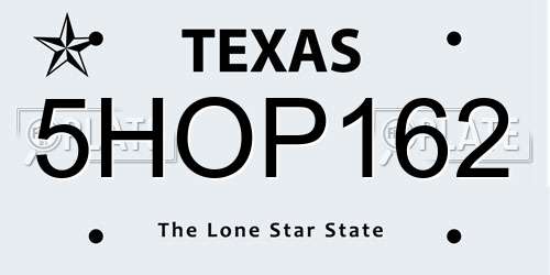 5HOP162 Texas License Plate
