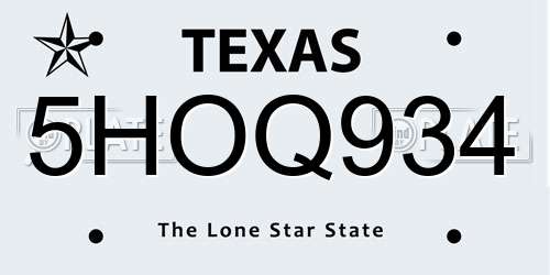5HOQ934 Texas License Plate