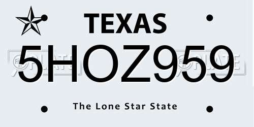 5HOZ959 Texas License Plate