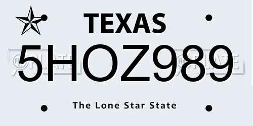 5HOZ989 Texas License Plate