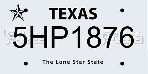 5HP1876 Texas License Plate