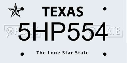 5HP554 Texas License Plate