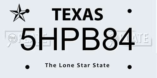 5HPB84 Texas License Plate
