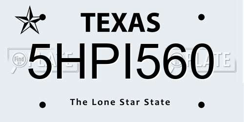 5HPI560 Texas License Plate