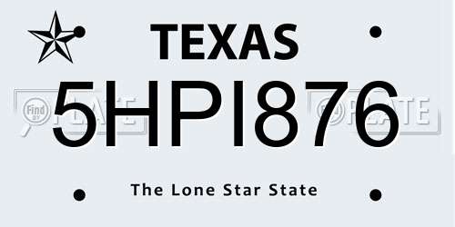 5HPI876 Texas License Plate