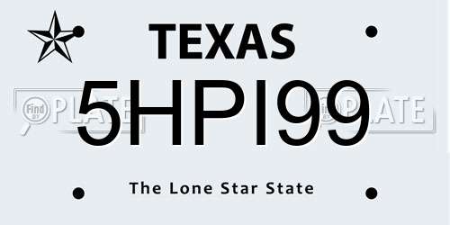 5HPI99 Texas License Plate