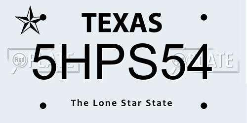 5HPS54 Texas License Plate