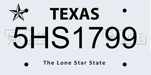 5HS1799 Texas License Plate