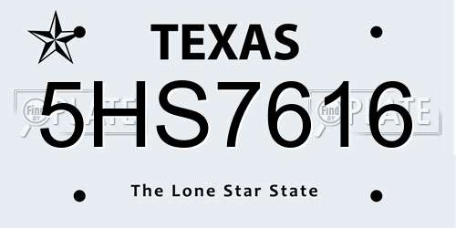5HS7616 Texas License Plate
