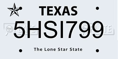 5HSI799 Texas License Plate