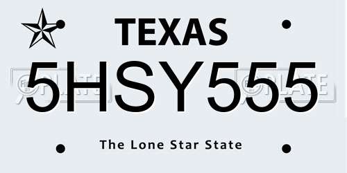 5HSY555 Texas License Plate