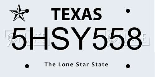 5HSY558 Texas License Plate