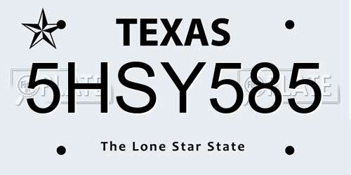 5HSY585 Texas License Plate