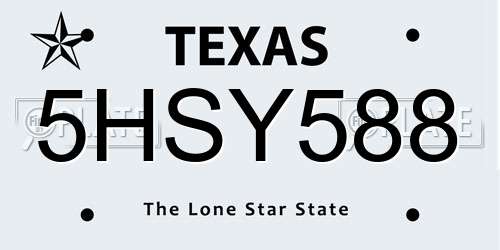 5HSY588 Texas License Plate