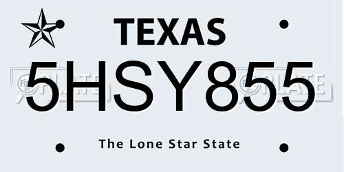 5HSY855 Texas License Plate