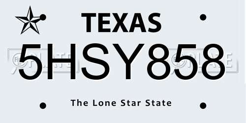 5HSY858 Texas License Plate