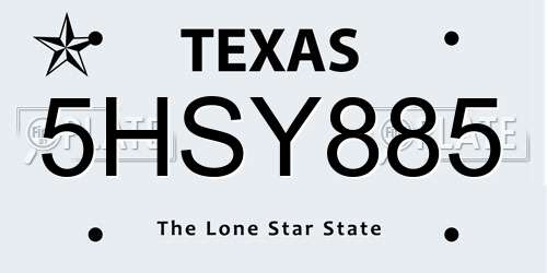 5HSY885 Texas License Plate
