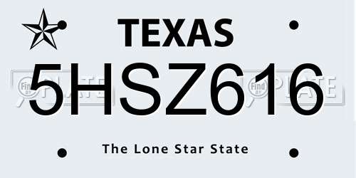 5HSZ616 Texas License Plate