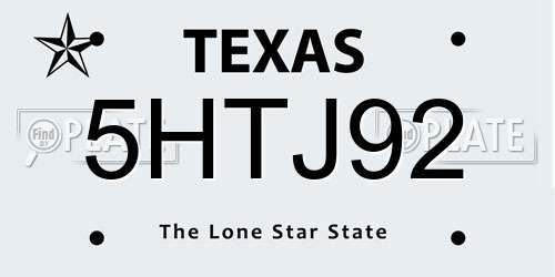 5HTJ92 Texas License Plate