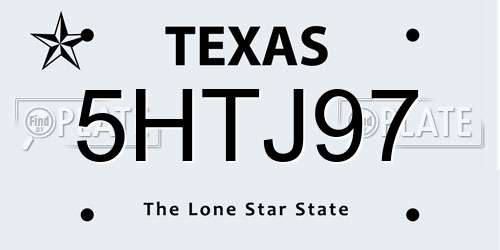 5HTJ97 Texas License Plate