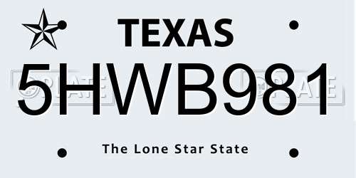 5HWB981 Texas License Plate