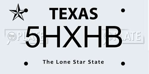 5HXHB Texas License Plate