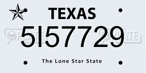 5I57729 Texas License Plate