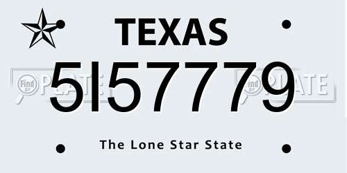 5I57779 Texas License Plate