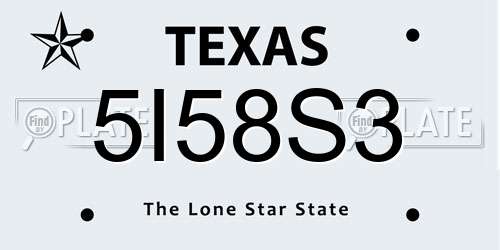 5I58S3 Texas License Plate