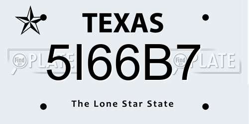 5I66B7 Texas License Plate