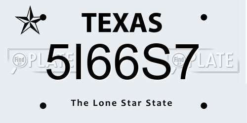 5I66S7 Texas License Plate