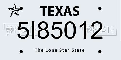 5I85012 Texas License Plate