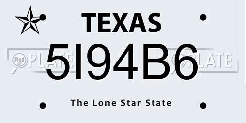 5I94B6 Texas License Plate