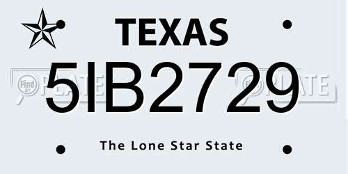 5IB2729 Texas License Plate