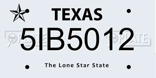 5IB5012 Texas License Plate