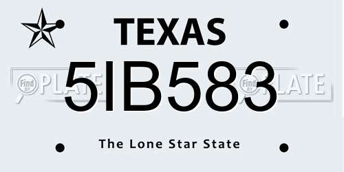 5IB583 Texas License Plate