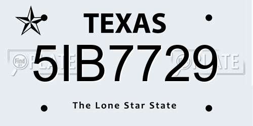 5IB7729 Texas License Plate