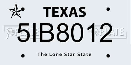 5IB8012 Texas License Plate