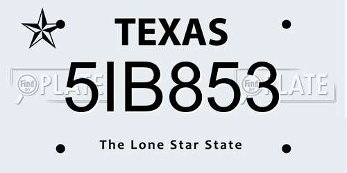 5IB853 Texas License Plate