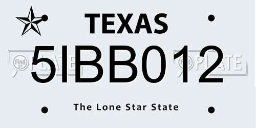 5IBB012 Texas License Plate
